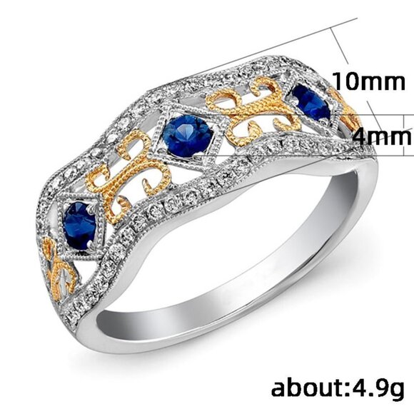 ✨ Eternity Royal Blue Flower Carving Vintage Rings for Women, PD247 - Picture 4 of 4